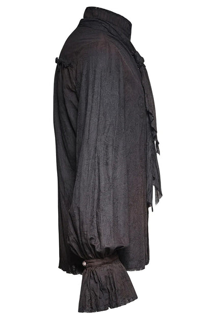 Black Long Lantern Sleeves Retro Metal Button Steampunk Tie Shirt