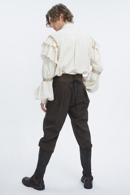 Beige Stand Collar Lantern Sleeves Multi-layer Ruffle Gothic Blouse