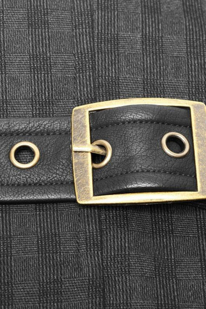 Black V Collar Sleeveless Metal Buckle Steampunk Crossover Formal Vest