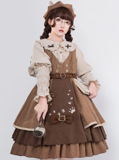 Cat Detective Skirt + Ruffle Blouse + Belt + Ear Hat + Shawl