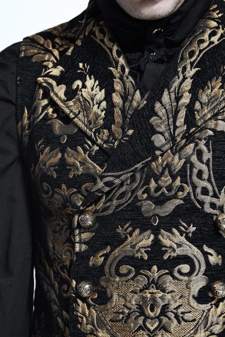 Black/gold Short Big Jacquard Pattern Gothic Waistcoat