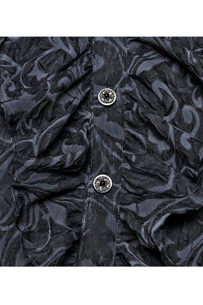 Gray Punk Chiffon Ruffle Stand Collar Wide Brimmed Lantern Sleeves Retro Relief Sculpture Embossing Shirt