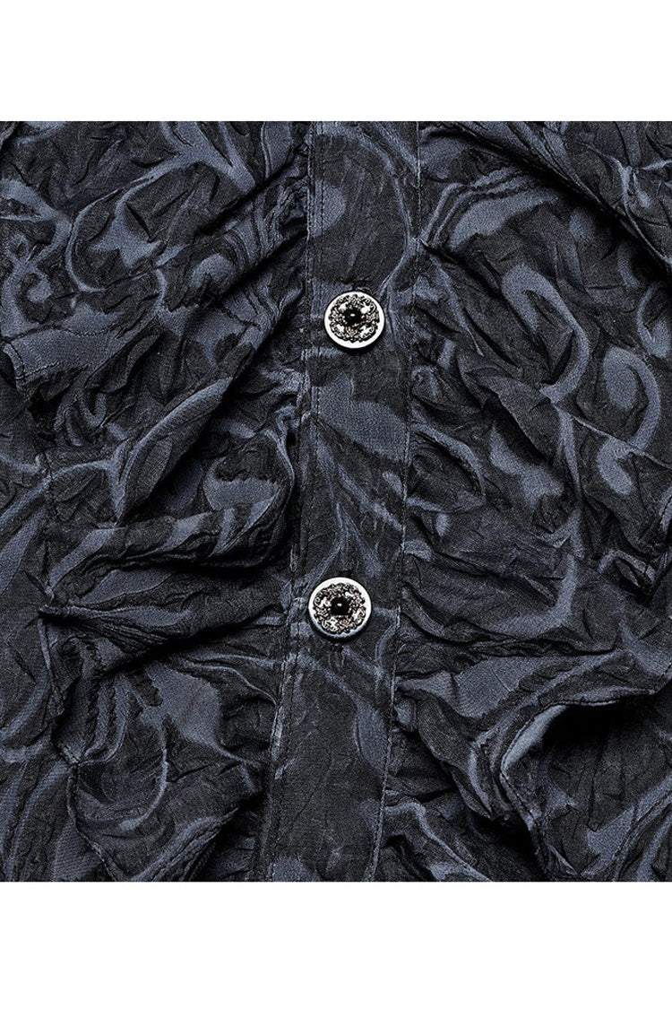Gray Punk Chiffon Ruffle Stand Collar Wide Brimmed Lantern Sleeves Retro Relief Sculpture Embossing Shirt