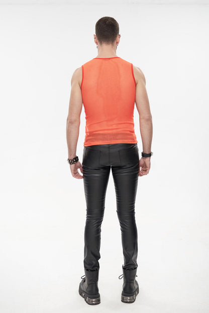 Orange Elasticity Perspective Rhombus Net Yarn Sleeveless Gothic T-shirt