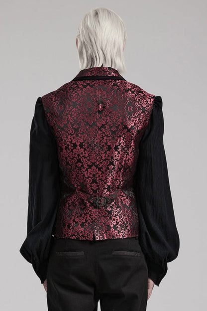 V Collar Sleeveless Print Gem Four Button Stitching Gothic Vest 2 Colors