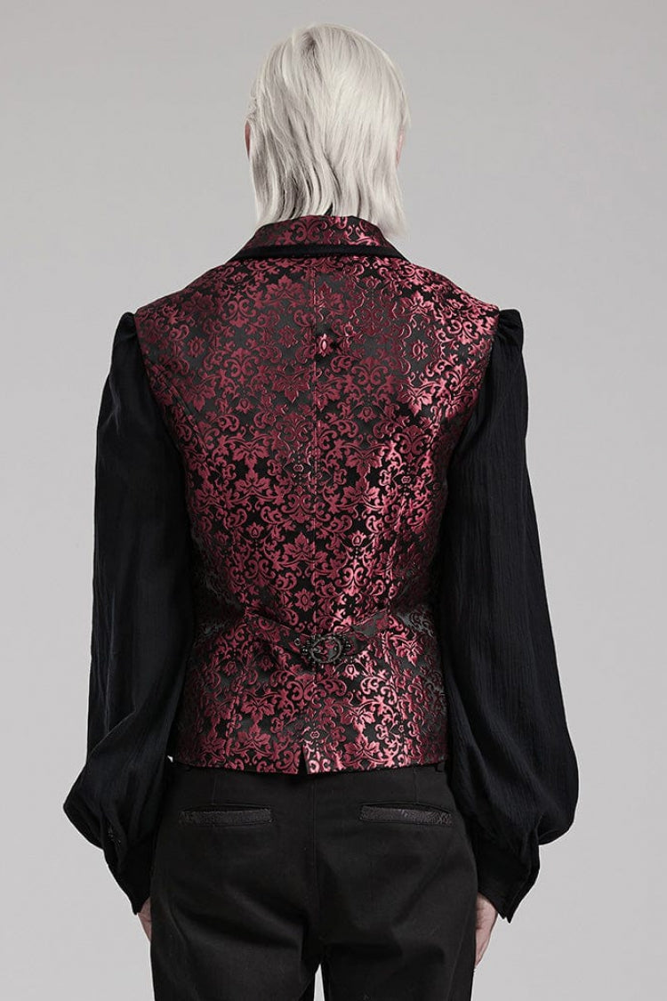 V Collar Sleeveless Print Gem Four Button Stitching Gothic Vest 2 Colors
