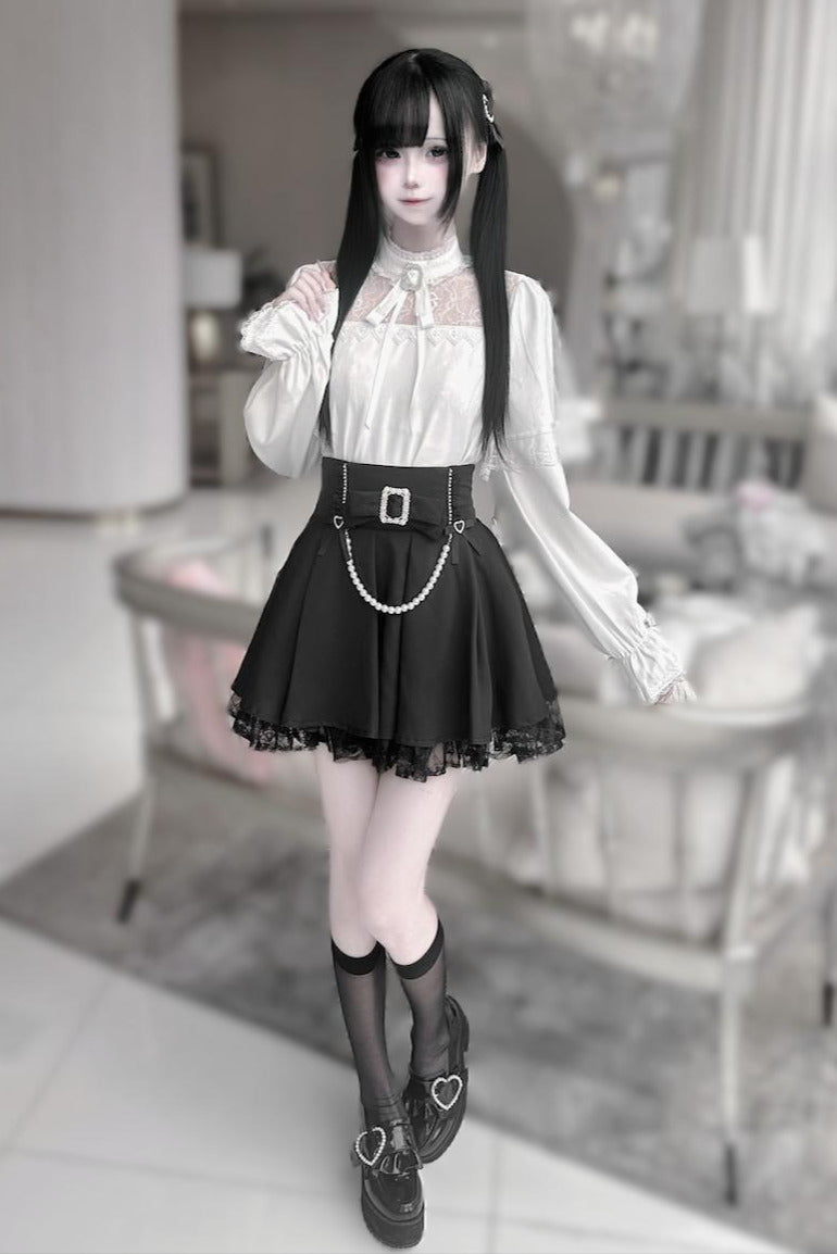 [pre-order] Mine Series Clear Lace Ribbon Top + Pearl Skirt Set