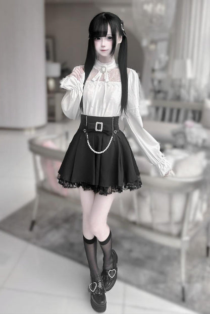 [pre-order] Mine Series Clear Lace Ribbon Top + Pearl Skirt Set
