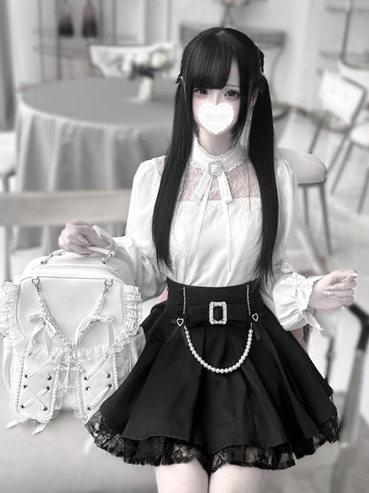 [pre-order] Mine Series Clear Lace Ribbon Top + Pearl Skirt Set