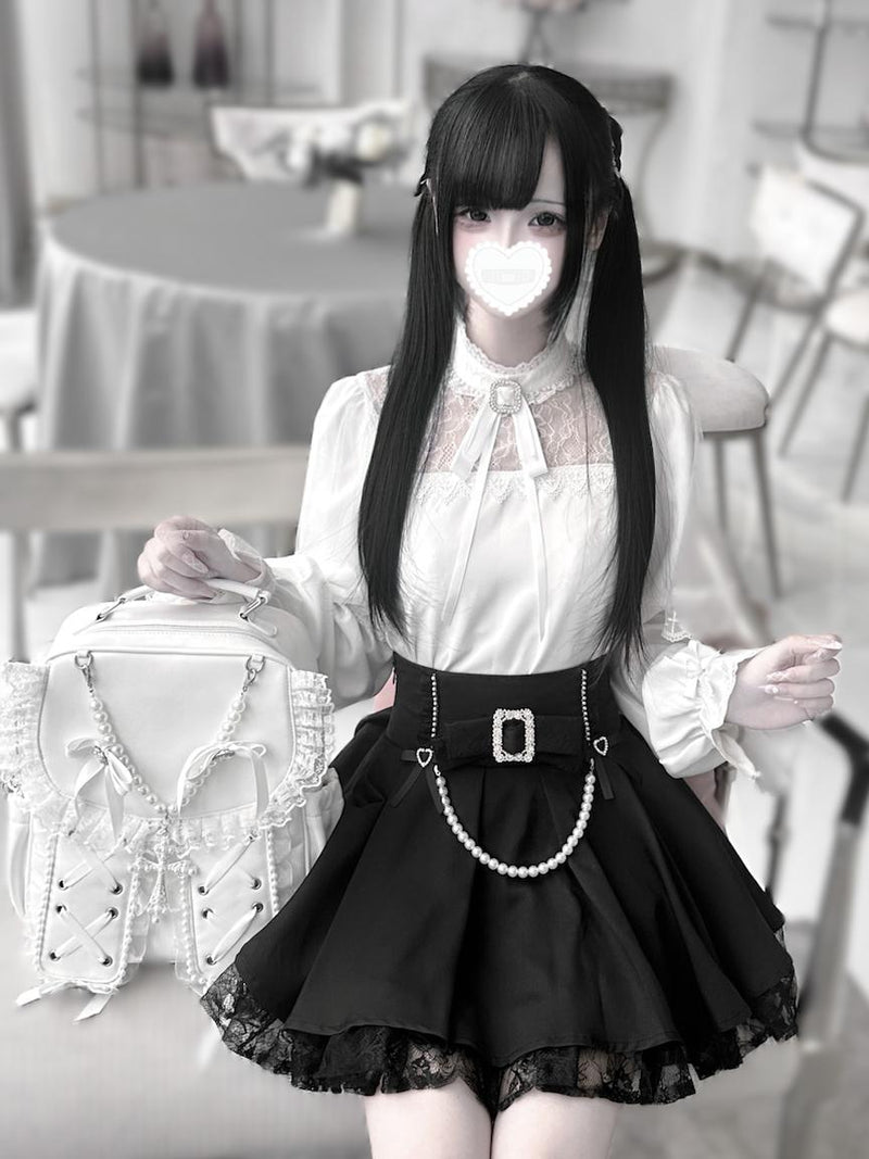 [pre-order] Mine Series Clear Lace Ribbon Top + Pearl Skirt Set