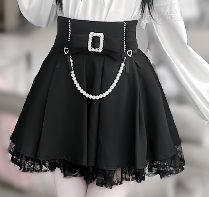 [pre-order] Mine Series Clear Lace Ribbon Top + Pearl Skirt Set
