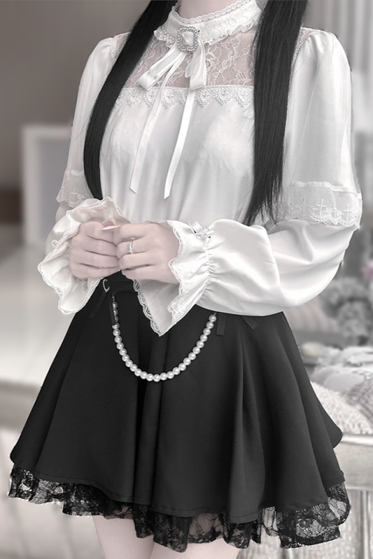 [pre-order] Mine Series Clear Lace Ribbon Top + Pearl Skirt Set