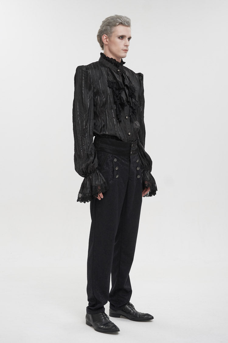 Black Stand Collar Striped Collar Lace Gothic Shirt