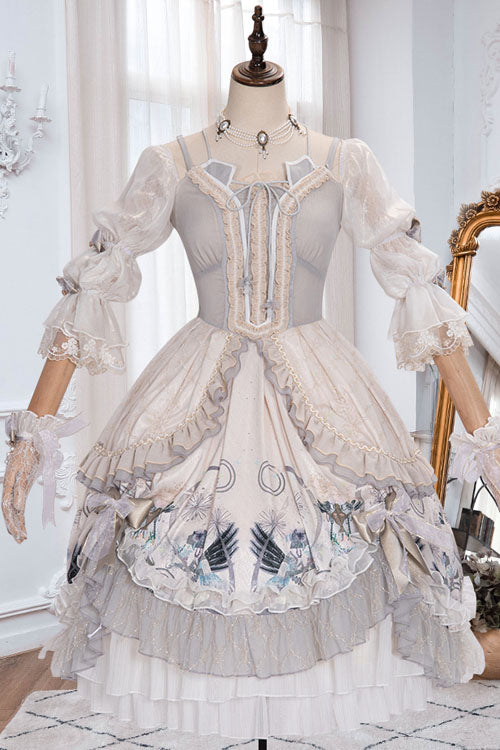 White Rose Maiden Hanayome Multi-layer Ruffled Classic Lolita Op Dress
