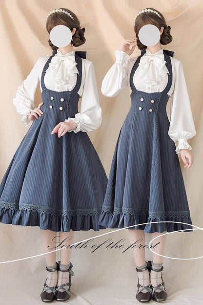 [south of the Forest] Halterneck Stripe Print Ruffle Classic Lolita Jsk Dress 4 Colors