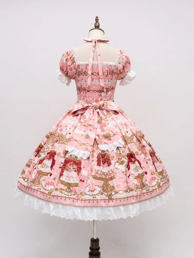 [pre-order Deadline: April 26] Retro Romance Sweet Lolita Ribbon Cake Print Halter Neck Dress