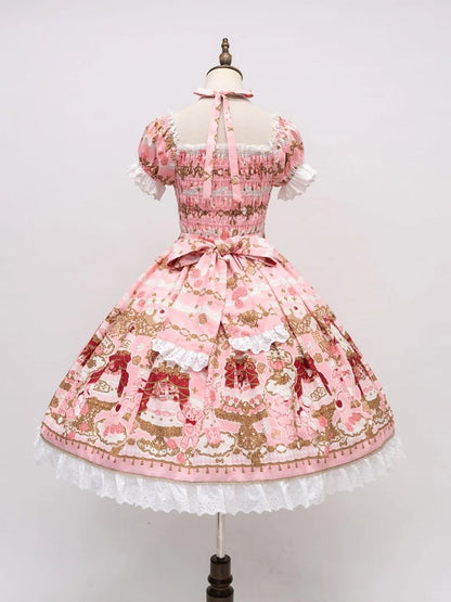 [pre-order Deadline: April 26] Retro Romance Sweet Lolita Ribbon Cake Print Halter Neck Dress