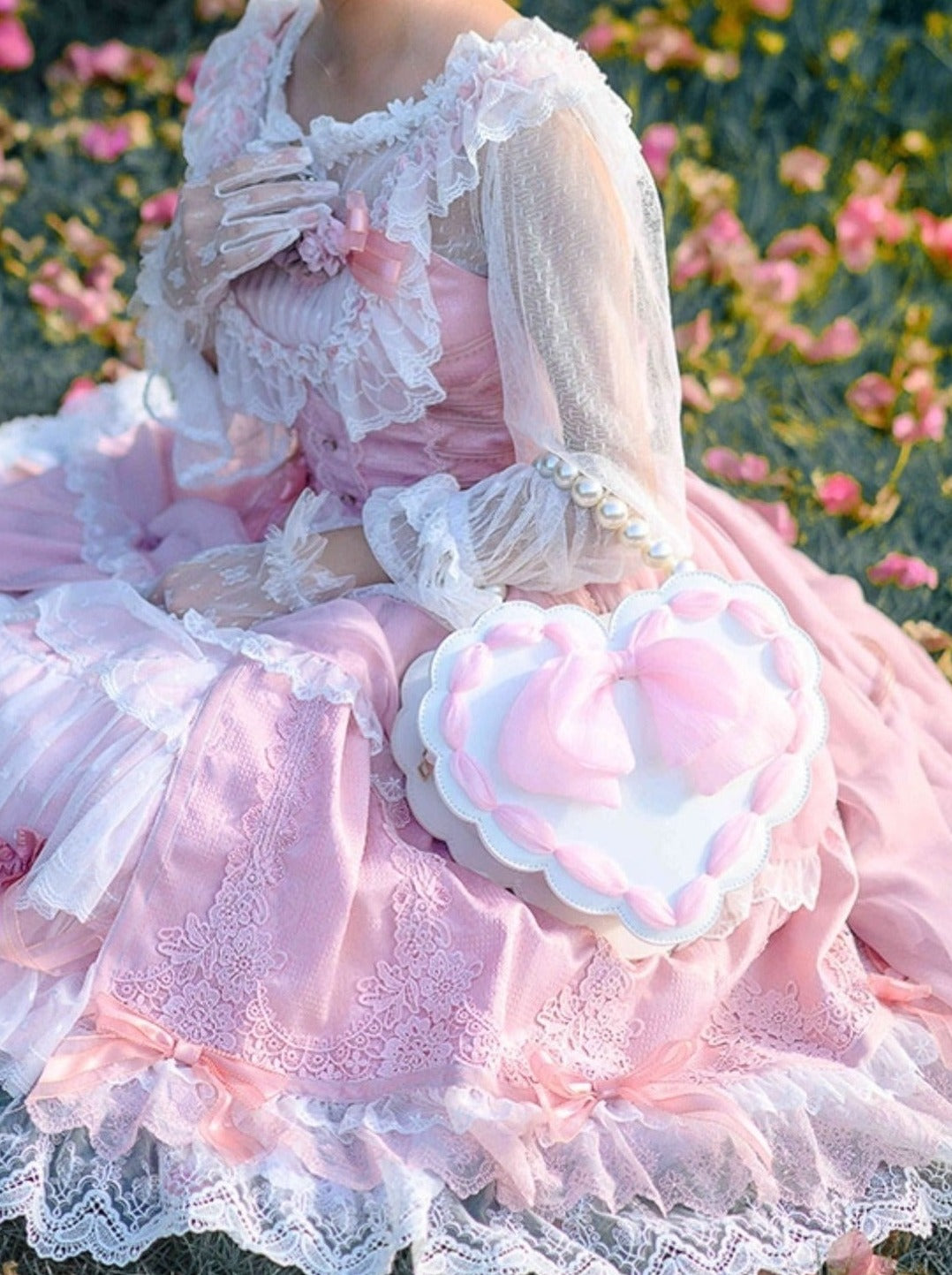 Pearl Strap Heart Bow 2-way Bag