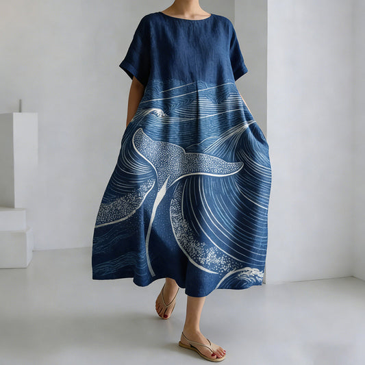 Women's Japanese-style Ocean Print Casual Dress elevenforest