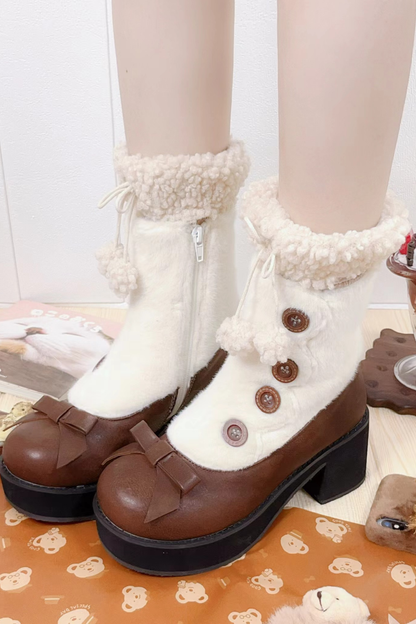 [pre-order] Retro Button Fur Socks Cover Fake Design Boots