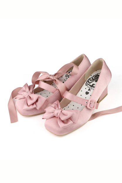 Lace-up Ribbon Satin Square Toe Shoes
