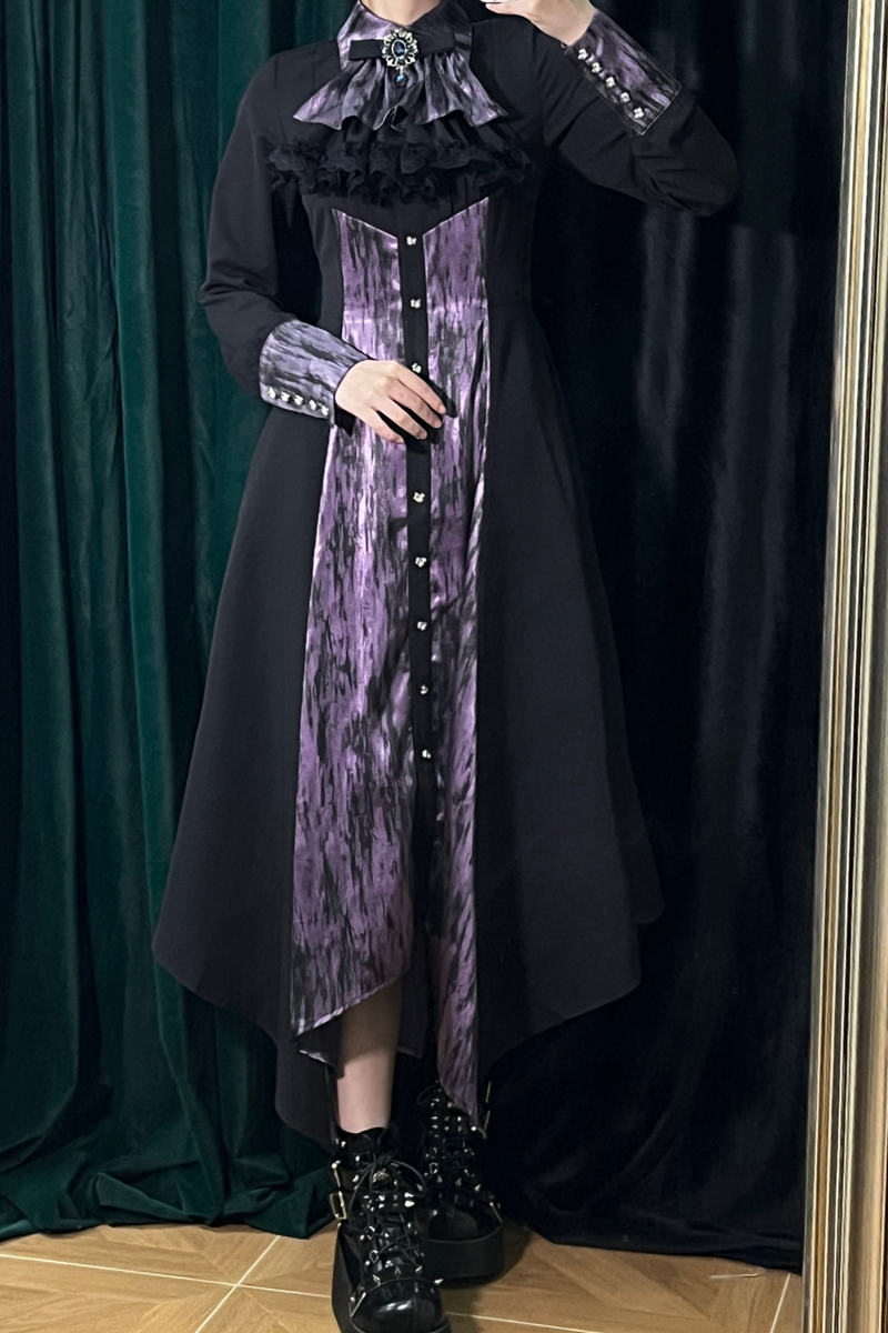 High Collar Blocking Asymmetrical Dress