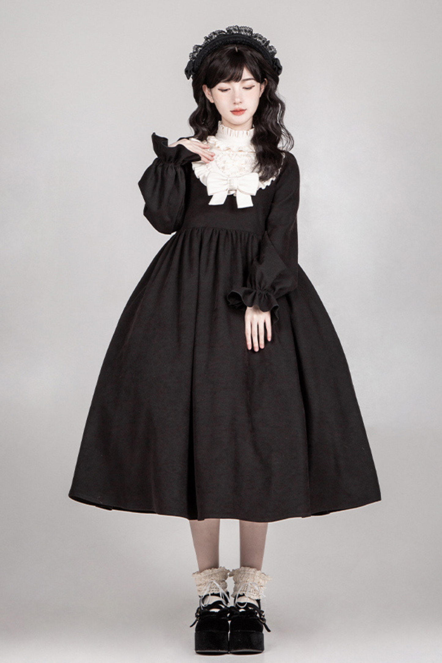 [pre-order] Dark Doll Lolita Dress + Apron + Ribbon + Headband