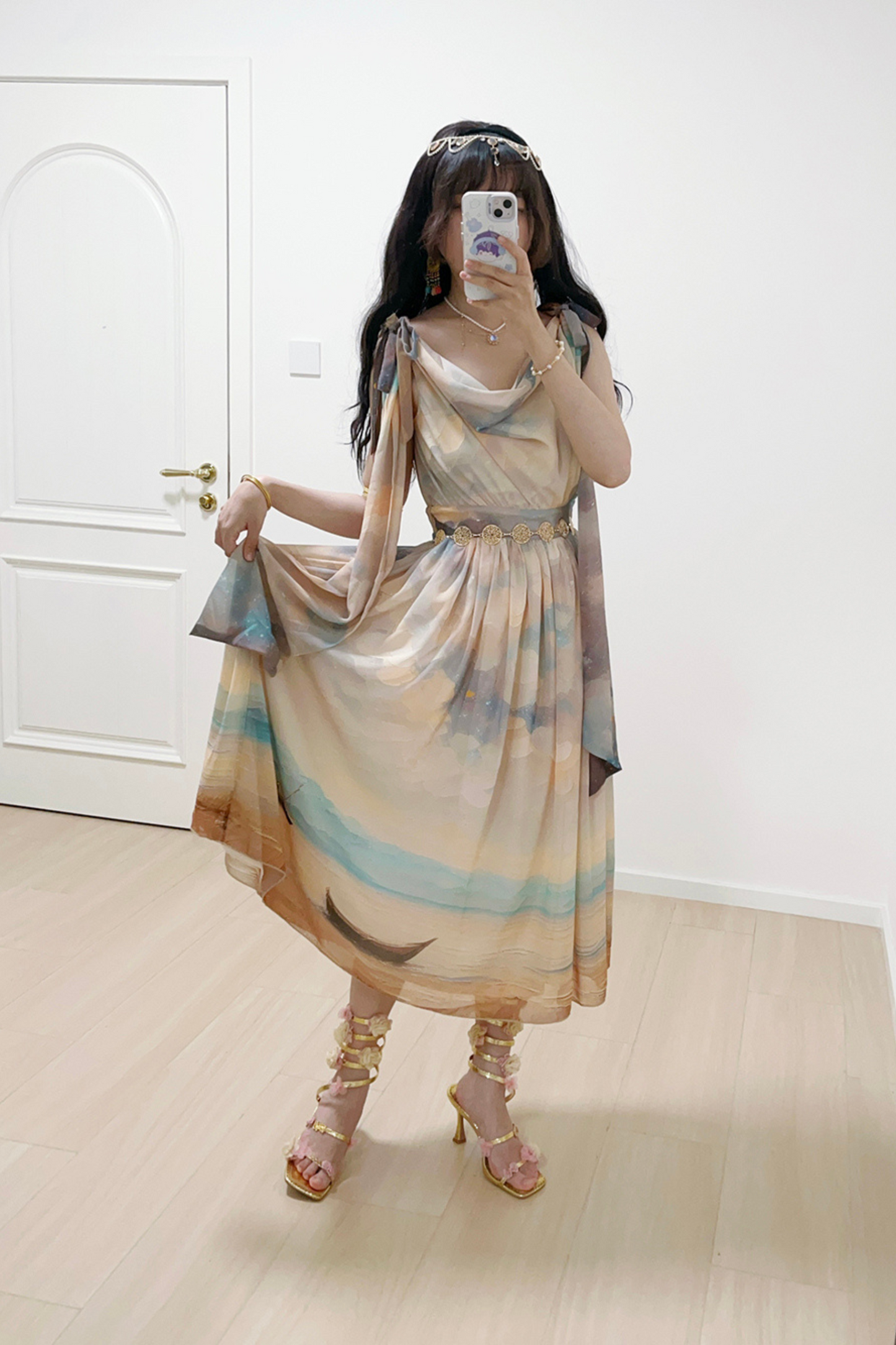 Marble Resort Chiffon Print Dress