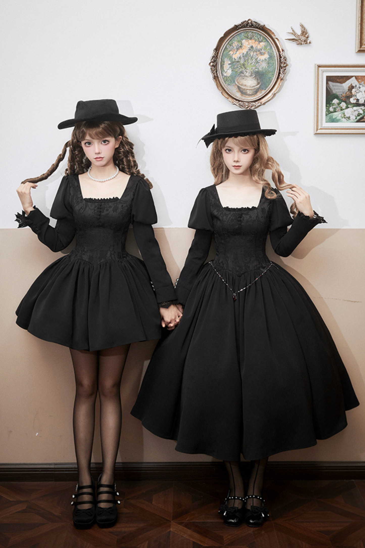[pre-order] Dark Sweet Lolita Dress + Faux Collar + Necklace + Jacket + Ribbon + Sleeve + Fur Shawl