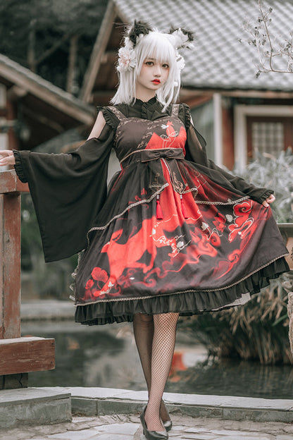 Chinese Style Cloud Fox Print Classic Lolita Jsk Dress