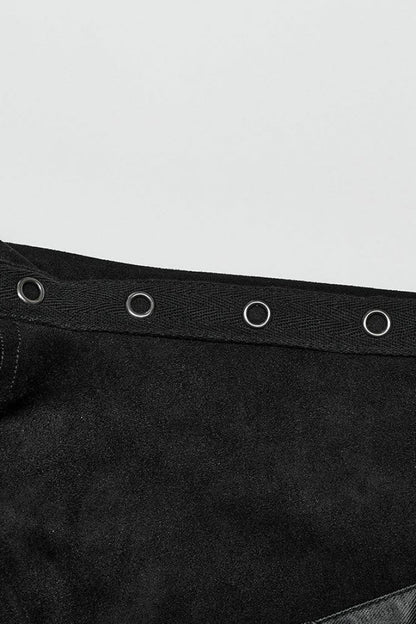 Black Sleeveless Hollow Suede Leather Stitching Irregular Gothic Vest