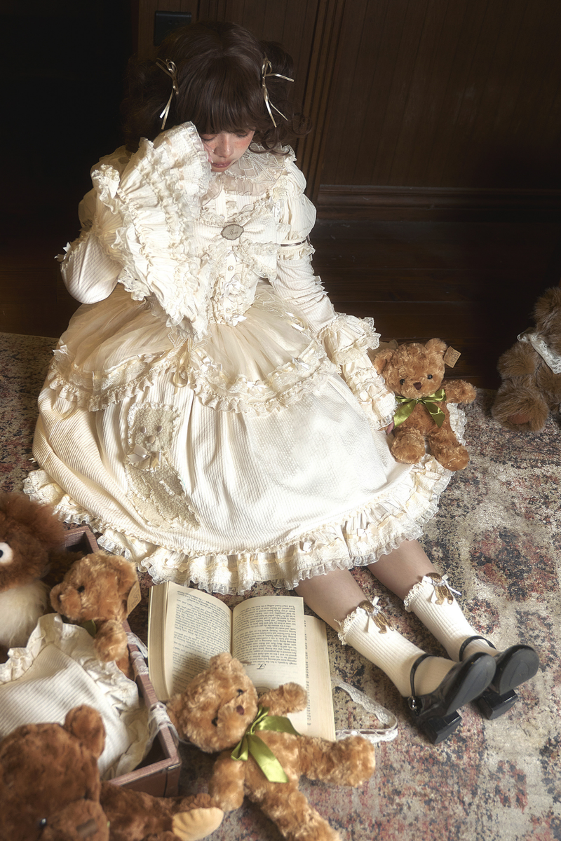 Briana Bear Print Dream Doll Lolita Dress + Jsk + Skirt + Shirt + Petticoat