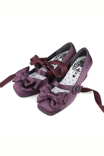 Lace-up Ribbon Satin Square Toe Shoes