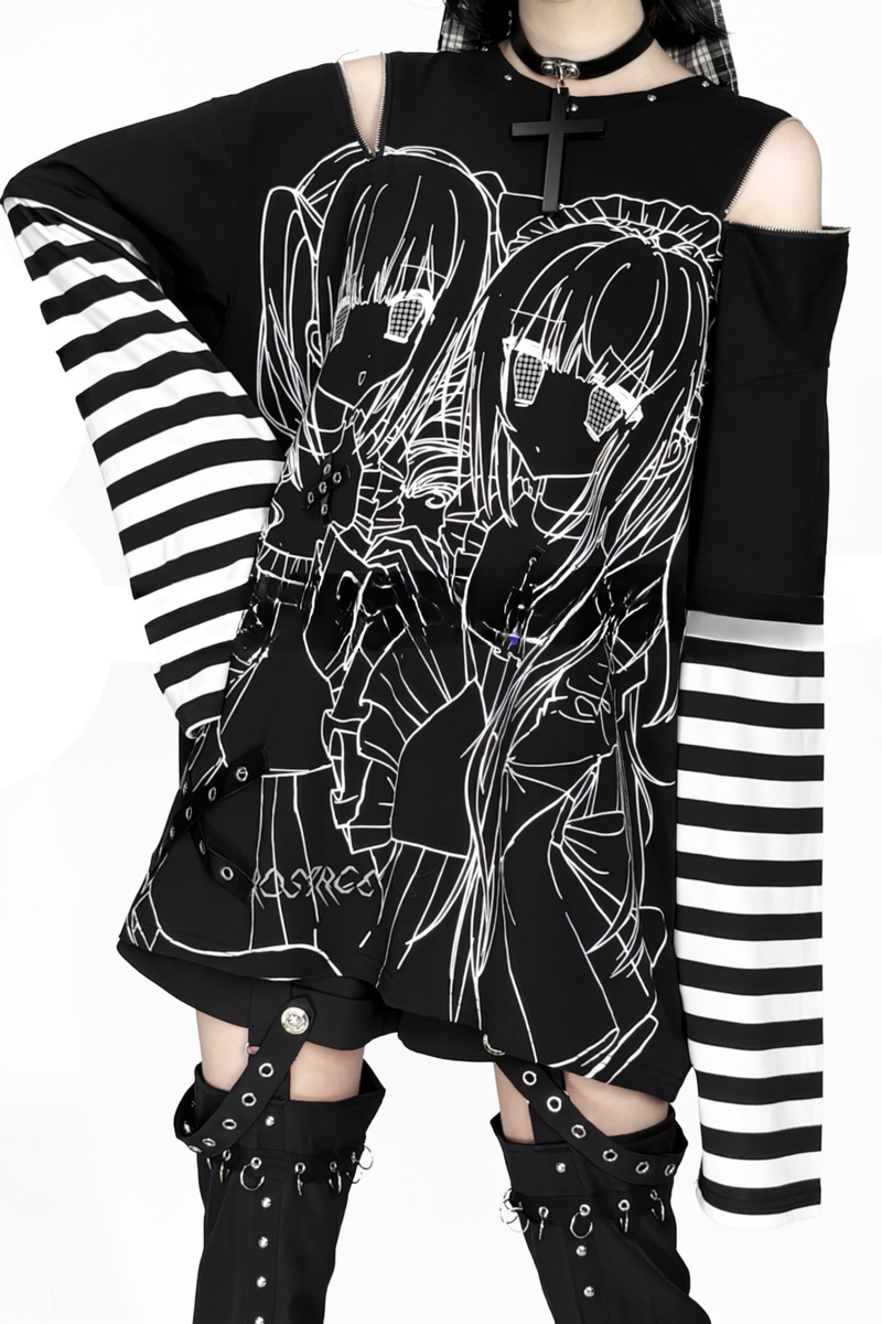 Off-shoulder Top With Subculture Comic Style Print