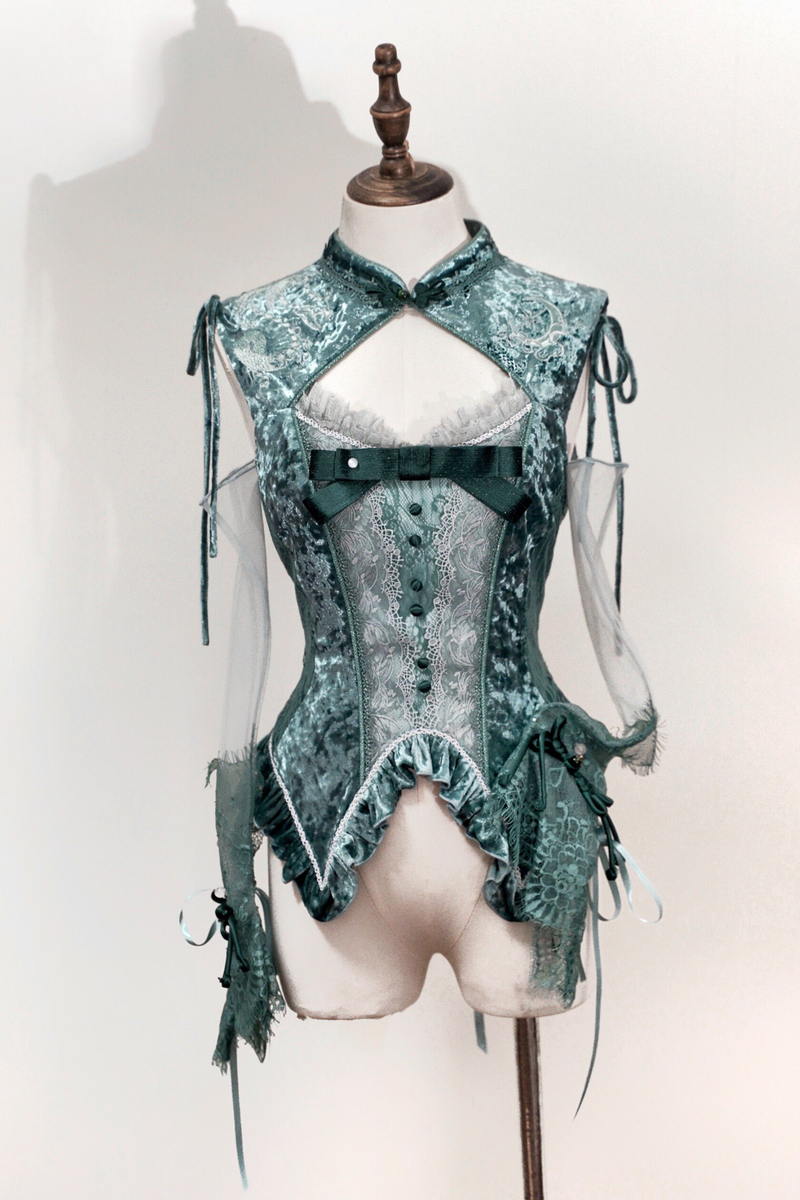 Gothic Velvet Sleeve Lolita Top + Vest + Skirt