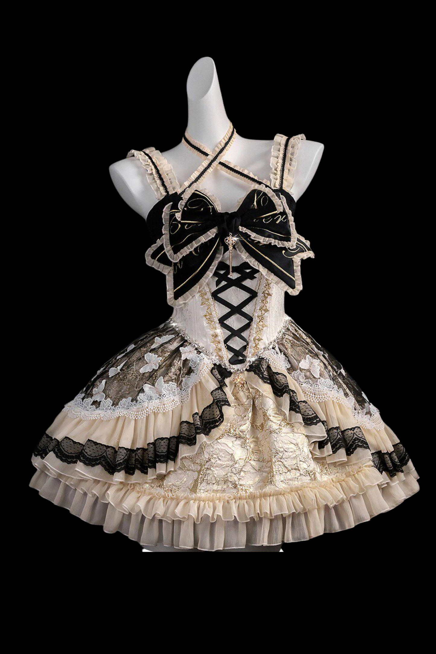 Sweet Baroque Lolita Dress + Veil + Ribbon + Headband + Tail + Sleeves