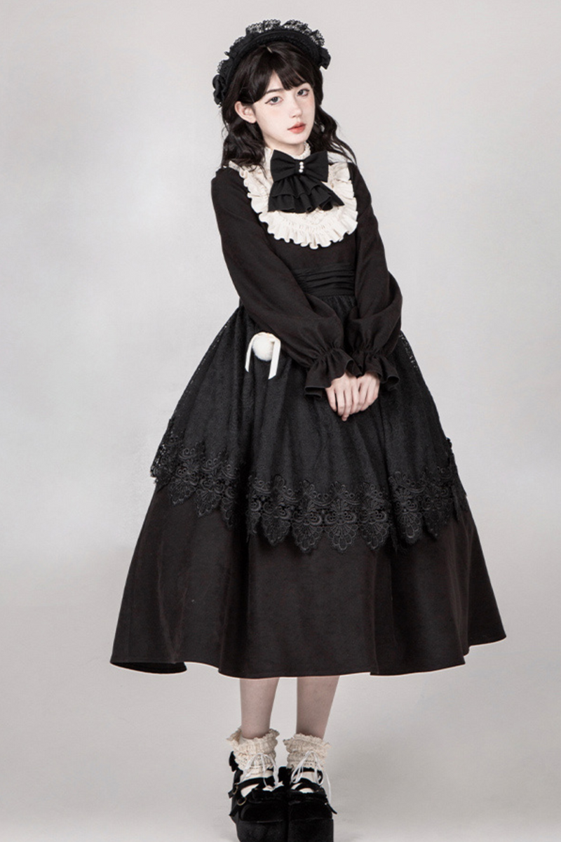 [pre-order] Dark Doll Lolita Dress + Apron + Ribbon + Headband