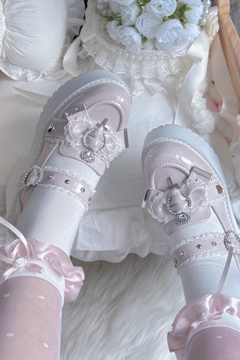 Jewel Cross Ribbon Shoes