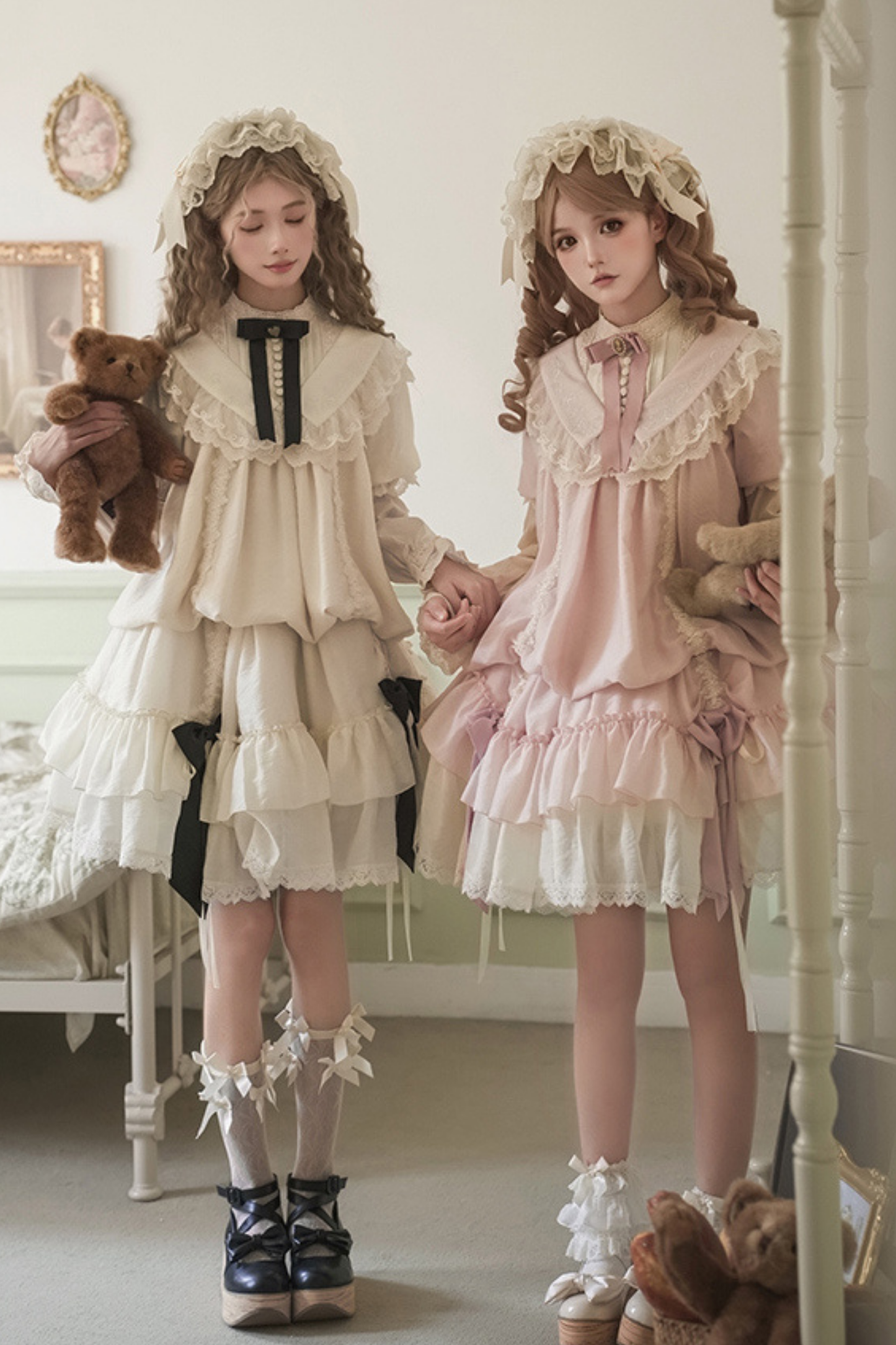 [pre-order] Rose Ruffle Lolita Dress + Dress + Belt + Brooch + Ribbon + Headband + Sleeve