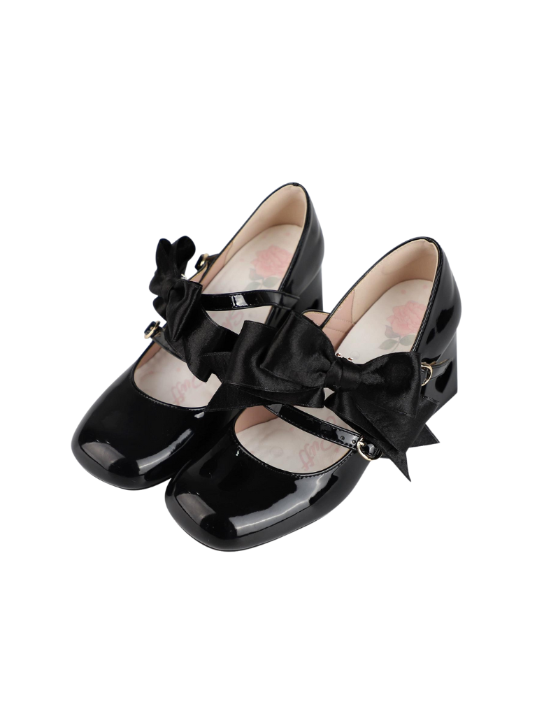 Ribbon Open Heart High Heel Lolita Shoes [jewel Ribbon/normal Ribbon]