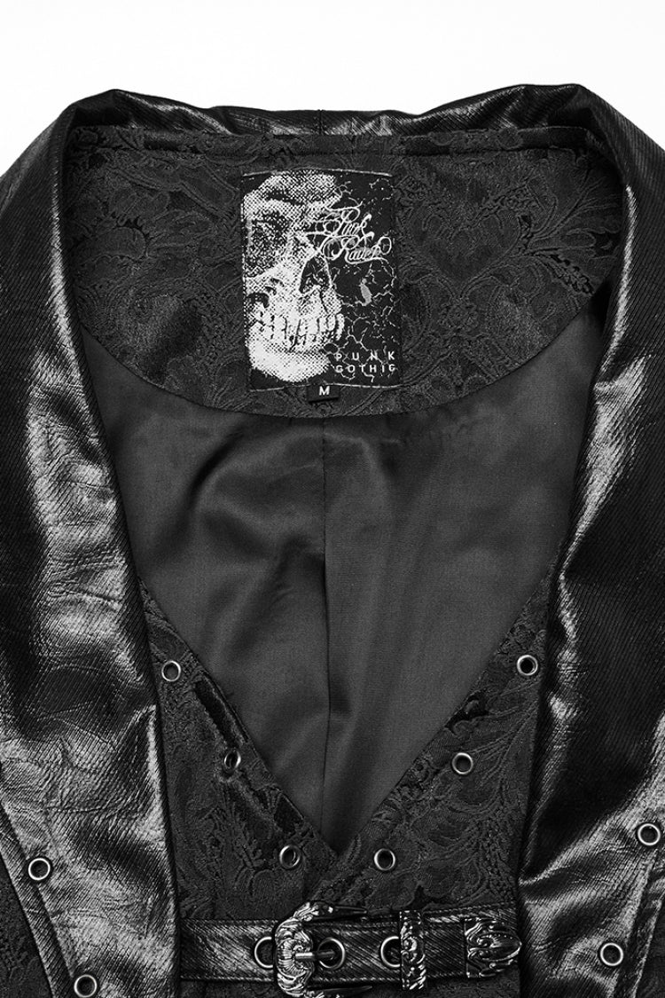 Black Lapel V-neck Sleeveless Jacquard Buckle Gothic Vest
