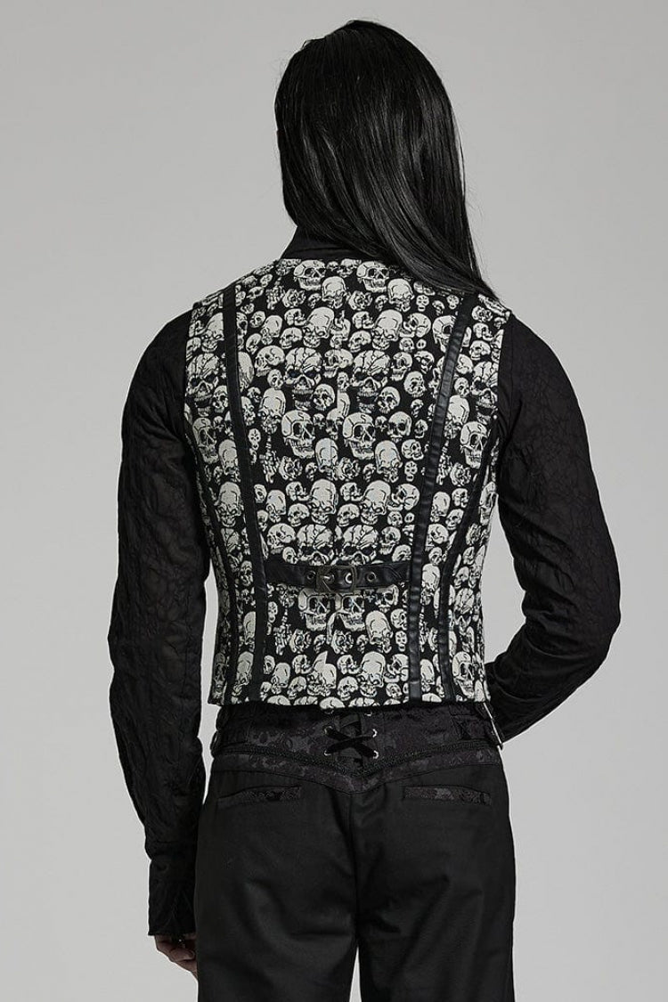 White/black Contrast Sleeveless Skulls Print Jacquard Hollow Gothic Vest