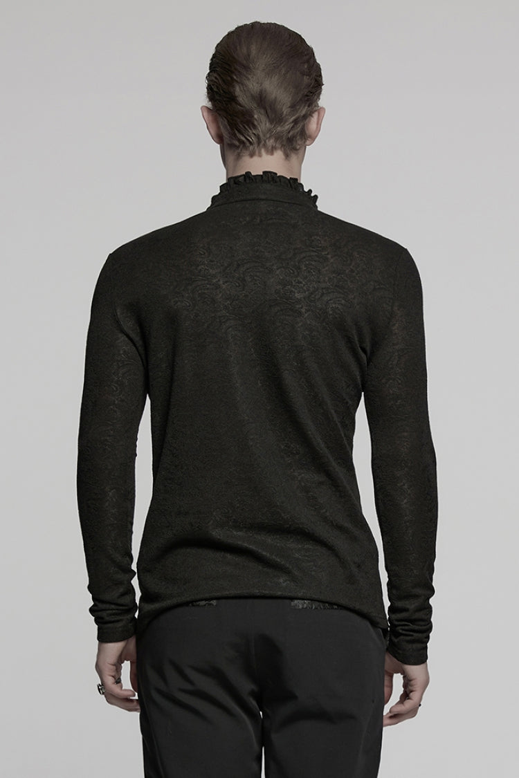 Black V Collar Long Sleeves Jacquard Embroidery Gothic Blouse