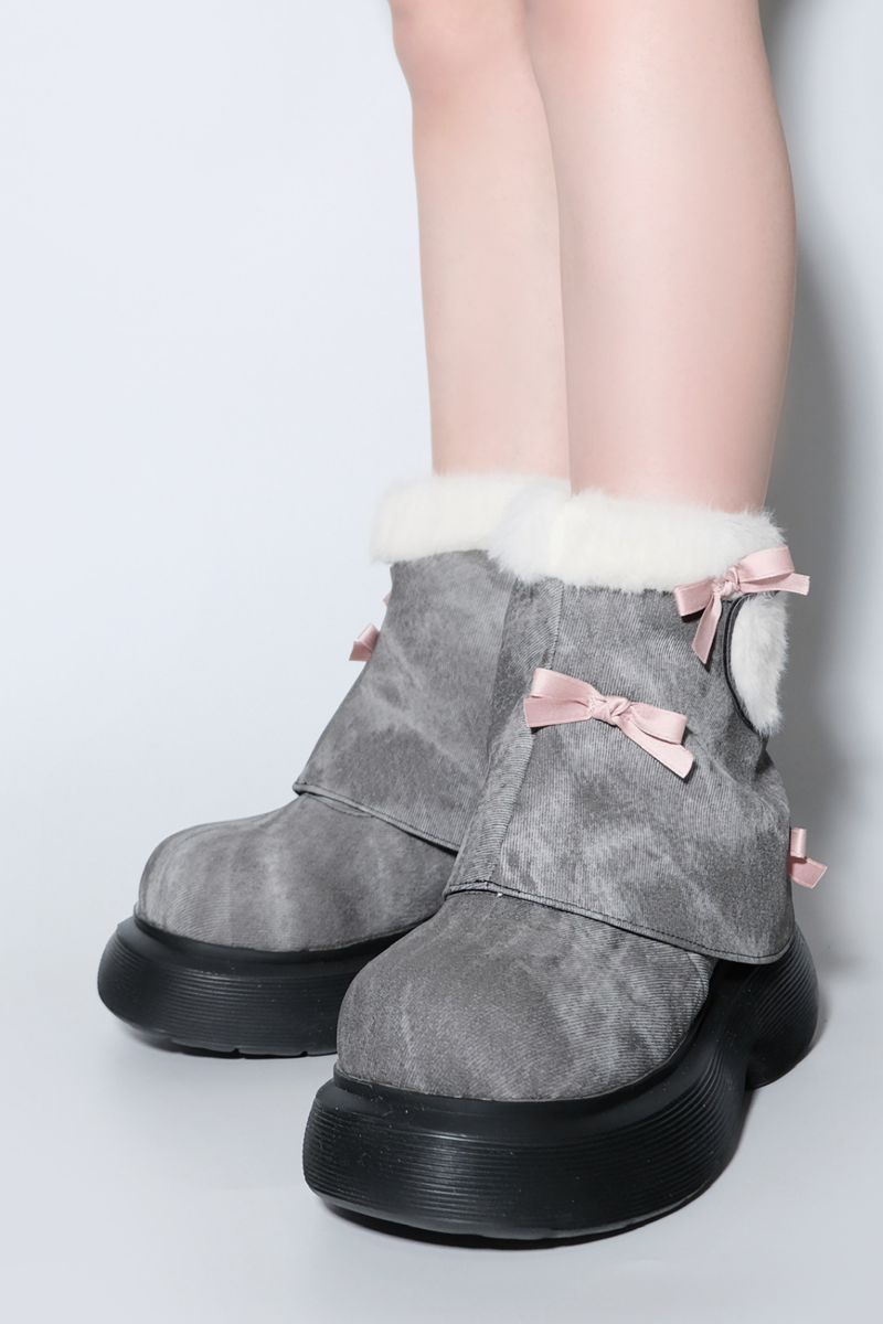 Velvet Ribbon Heart Short Boots