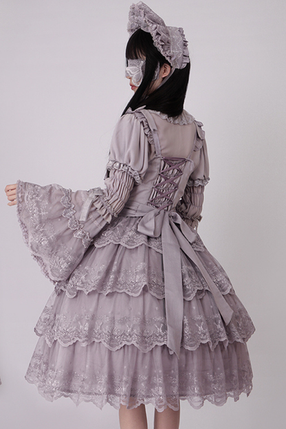Flower Banquet Princess Sleeve Shirt + Ruffle Lolita Dress