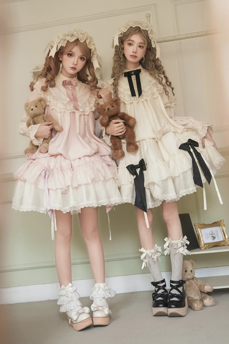 [pre-order] Rose Ruffle Lolita Dress + Dress + Belt + Brooch + Ribbon + Headband + Sleeve