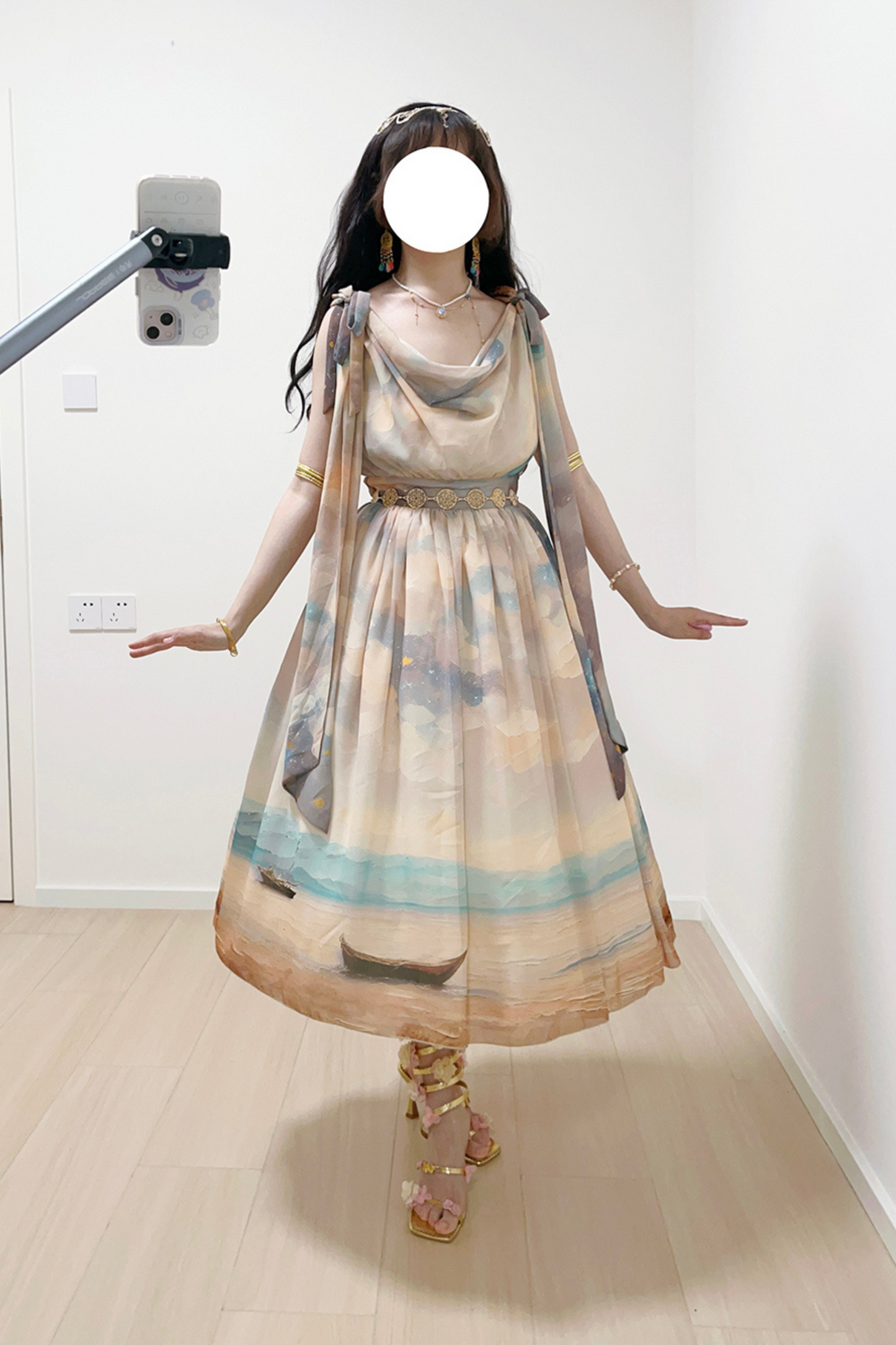 Marble Resort Chiffon Print Dress
