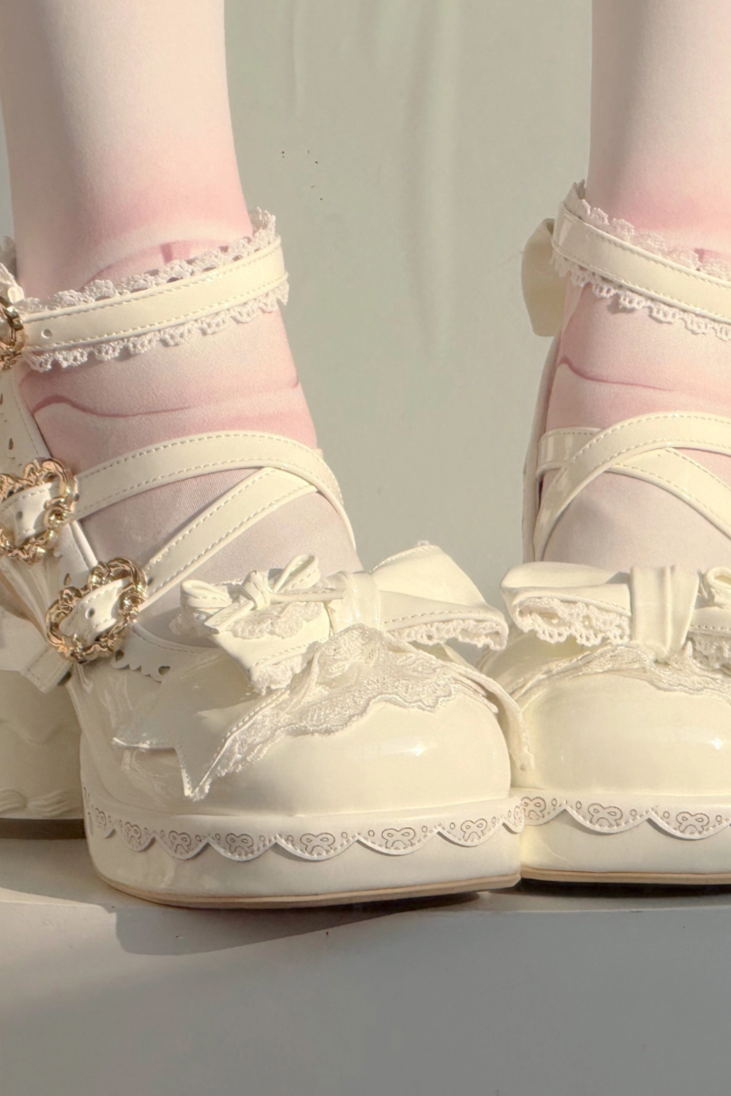 Ribbon Lace Lolita Crystal Heels