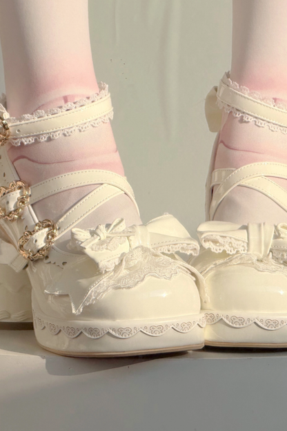 Ribbon Lace Lolita Crystal Heels