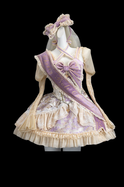 Sweet Baroque Lolita Dress + Veil + Ribbon + Headband + Tail + Sleeves